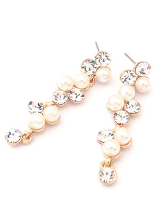 Boucles d'oreilles Boucles d’oreilles pendantes de mariage métallique or fausse perle rond