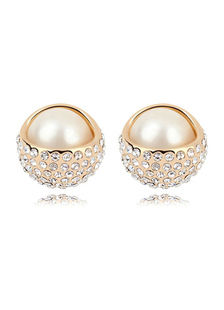 Boucles d'oreilles Goujon de fête métallique or perle rond