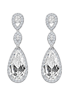 Boucles d'oreilles Boucles d’oreilles pendantes de mariage en platine plaqué argent Cubic Zirconia T