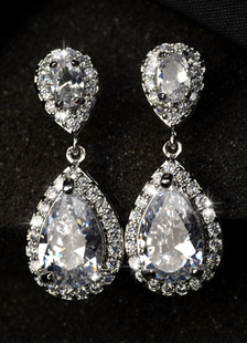 Boucles d'oreilles Boucles d’oreilles pendantes de mariage en platine plaqué blanc Cubic Zirconia Ta