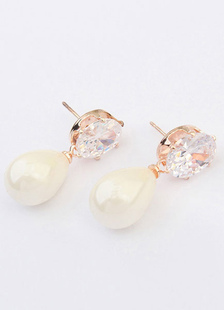 Boucles d'oreilles Earring Jackets de mariage métallique jaune fausse perle Taillée Poire