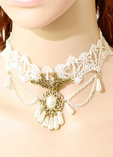 Blanc Lolita collier dentelle perles Rococo Lolita collier Bijoux