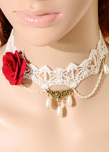 Collier de Lolita classique Lolita collier dentelle grande fleur perles