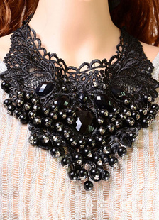 Gothique Lolita collier dentelle perles noir couches Lolita Collier Collier bijoux