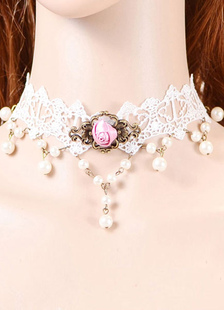 Tour de cou classique Lolita collier dentelle Rose Lolita blanc