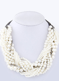 Collier pour mariée fausse perle noir rond style européen