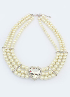 Collier de mariée fausse perle argenté rond élégant