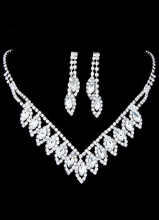 Noces d’argent bijoux Set Bridal Rhinestone percé collier et boucles d’oreille dormeuse rondes