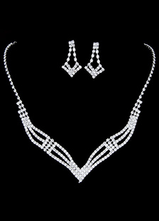Boucles d’oreilles et bijoux ensembles strass argent mariage boucles géométriques collier