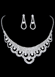 Bijoux de mariée Set alliage brillant mariée gouttes boucles strass boucles d’oreille et collier