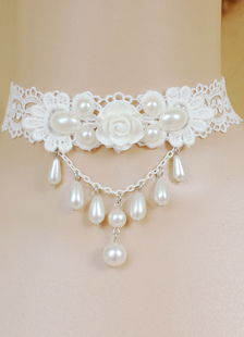 Sweet Lolita collier dentelle blanche perles princesse fleur Style Lolita Choker