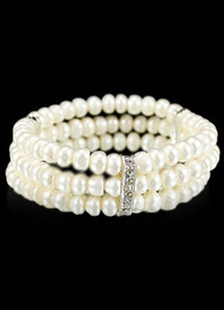 Perle et cristal 3 Row Bracelet extensible mariage bijoux de mariée