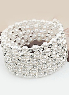 Bracelet de perles argenté strass 6 rangs Wedding Bridal Jewelry