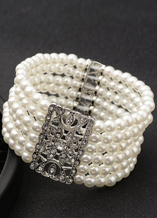 Bijoux de mariée mariage Perle Bracelet en alliage Vintage blanc en couches