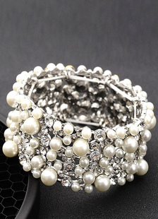 Bijoux de mariée mariage Perle Bracelet blanc Vintage strass en couches