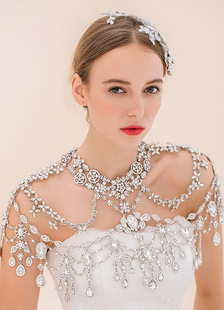 Mariage épaule collier strass paillettes argent Chic bijoux nuptiales pour femmes