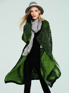 Éblouissant manteau d'hiver femme en laine mélangée vert tricoté avec tricot surdimensionné thermiqu