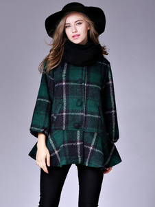 Chic Manteau d’hiver femme en polyester écossais avec poches col rond