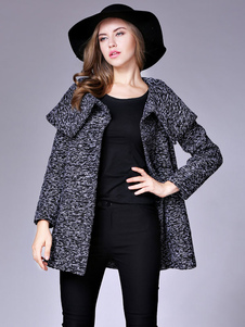 Fascinant Manteau d’hiver femme en coton unicolore avec lacets col à revers