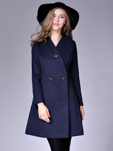 Beau Manteau d’hiver femme en polyester unicolore avec bouton croisé col V