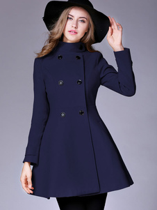 Populaire Manteau d’hiver femme en polyester unicolore plissé croisé col à revers