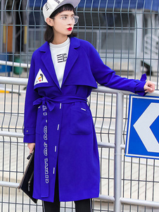 Populaire manteau d'hiver femme en polyester unicolore avec poches col à revers