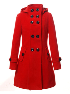 Éblouissant manteau d'hiver femme Laine de plaine unicolore avec bouton croisé col montant