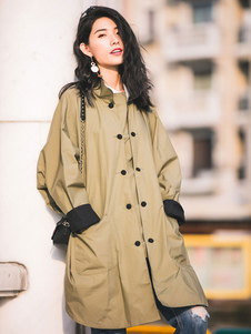 Magnétique manteau d'hiver femme en polyester bicolore avec bouton surdimensionné col montant