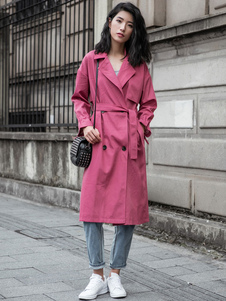 Trench Coat rouge brique Turndown Collar manches longues Drawstring Wrap manteau de la femme