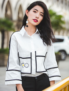 Blouse femme casual en coton mélangé unicolore avec passepoil convenable