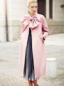 Charmant manteau d'hiver femme Laine de plaine rose unicolore avec poches surdimensionné col montant