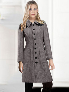 Chic manteau d'hiver femme en tweed unicolore avec poches convenable col à revers