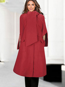 Énigmatique Manteau d’hiver femme Laine de plaine unicolore avec poches pendentif amovible col rond