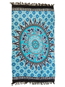 Belle blouse de plage bohémienne bleue impression avec frange pour femme