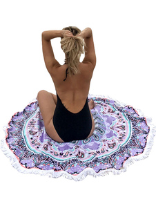 Fabuleuse blouse de plage bohémienne violete impression avec frange pour femme