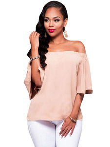 Chemisier rose pétale Half Sleeve féminine épaule du haut Sexy