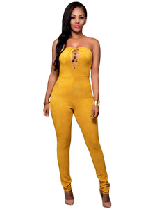 Belle combinaison pour femme sexy unicolore avec lacets de club