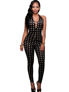 Fascinante combinaison pour femme sexy noire unicolore de club