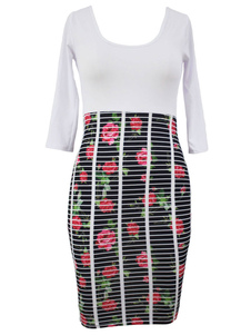 Séduisante robe de club en polyester avec rayure col rond
