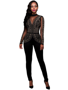 Attrayante combinaison féminine sexy noire unicolore de club