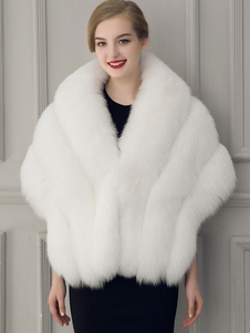 Fausse fourrure Cape manteau manteau d’hiver femme blanc v-Neck demi-manchon
