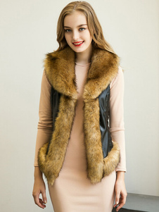 Veste gilet court sans manches fausse fourrure veste PU cuir femmes