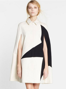 Cape manteau bicolore des femmes imprimé sans manches manteau d’hiver oversize col Turndown