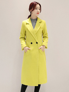 Adorable manteau en gabardine unicolore avec bouton moulant col à revers