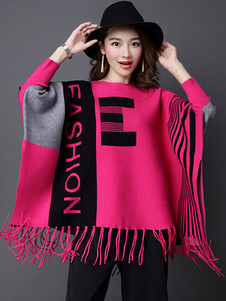 Poncho pull multicolore Batwing Long Sleeve des femmes imprimé manteau Poncho Tricot coton surdimens