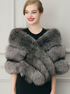 Agrafe courte grise luxe Wrap Cap de la fausse fourrure Cape femme