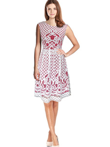 Robe sans manches Flare Fit Slim dentelle rouge robe féminine Jewel