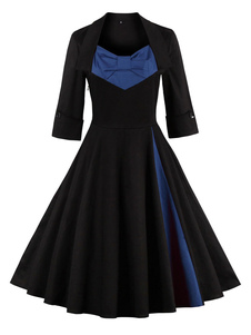 Robe vintage fabuleuse moderne bicolore avec noeud col V