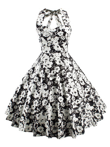 Magnétique robe vintage moderne noire impression avec lacets bustier