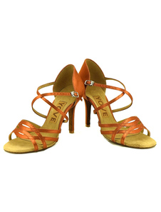 Danse chaussures à talons hauts des femmes marron boucle Croix sangle avant réglable Ballroom Shoes